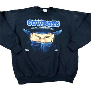 Vintage Dallas Cowboys Sweatshirt Men Large Black Crewneck Bandit Big Print 90s